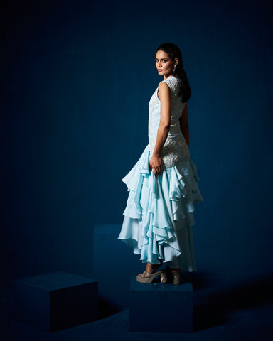 DS - Via ruffle gown - Ice Blue