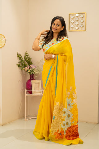 Chandha Saree with Blouse - Yellow