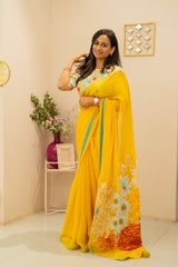 Chandha Saree with Blouse - Yellow