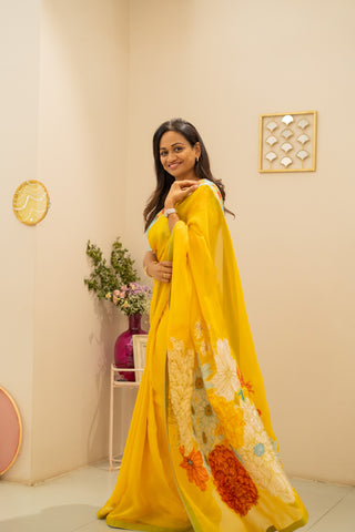 Chandha Saree with Blouse - Yellow