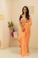 Peach Sareewith Velvet Blouse