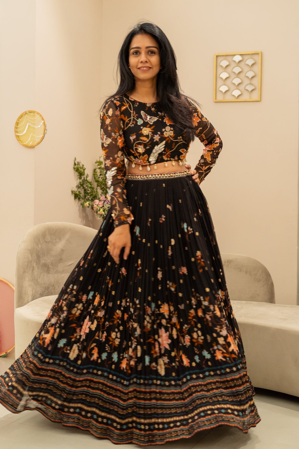 Secret Garden Black Lehenga