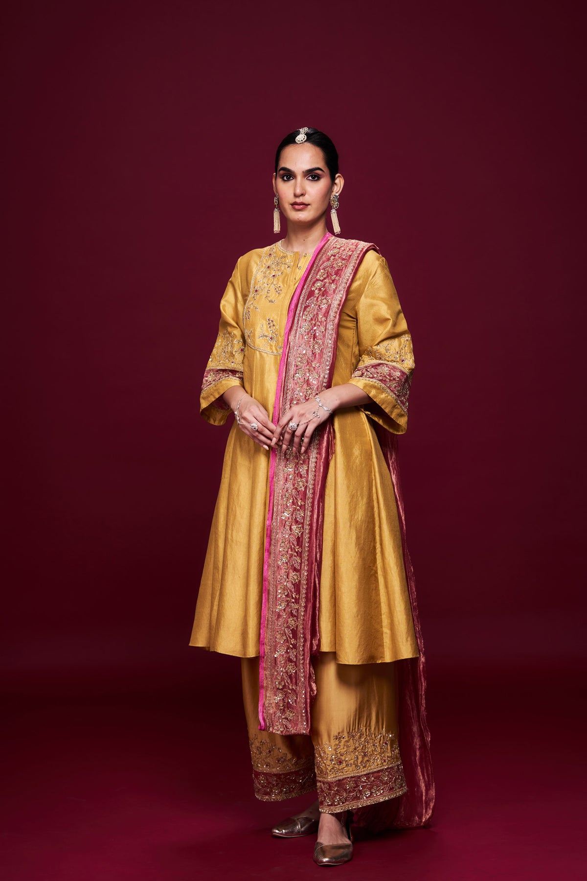 Tesharya Yellow and Pink Kurti Set with Dupatta