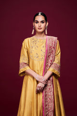 Tesharya Yellow and Pink Kurti Set with Dupatta