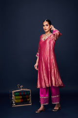 Junna Pink Tissue Kurti Set