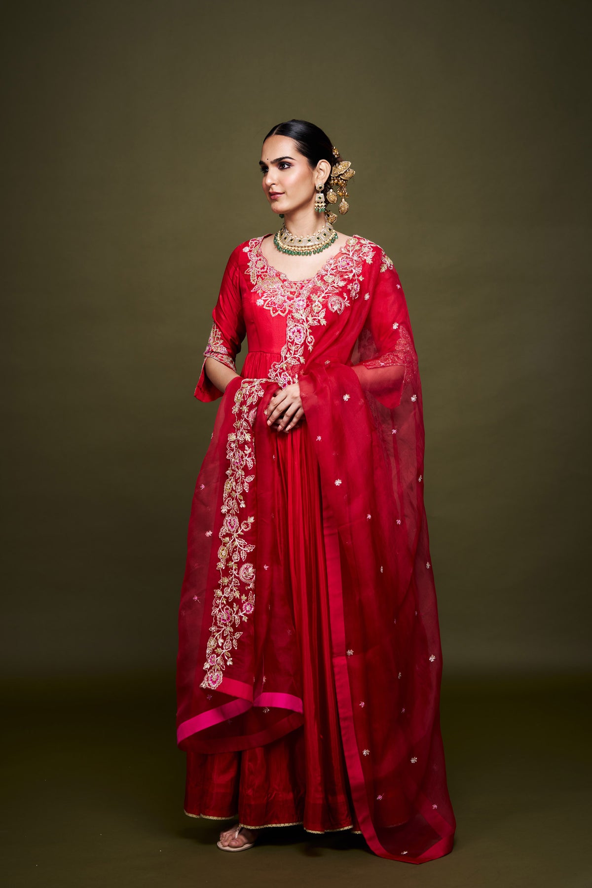 Aynoor Red Anarkali with Dupatta