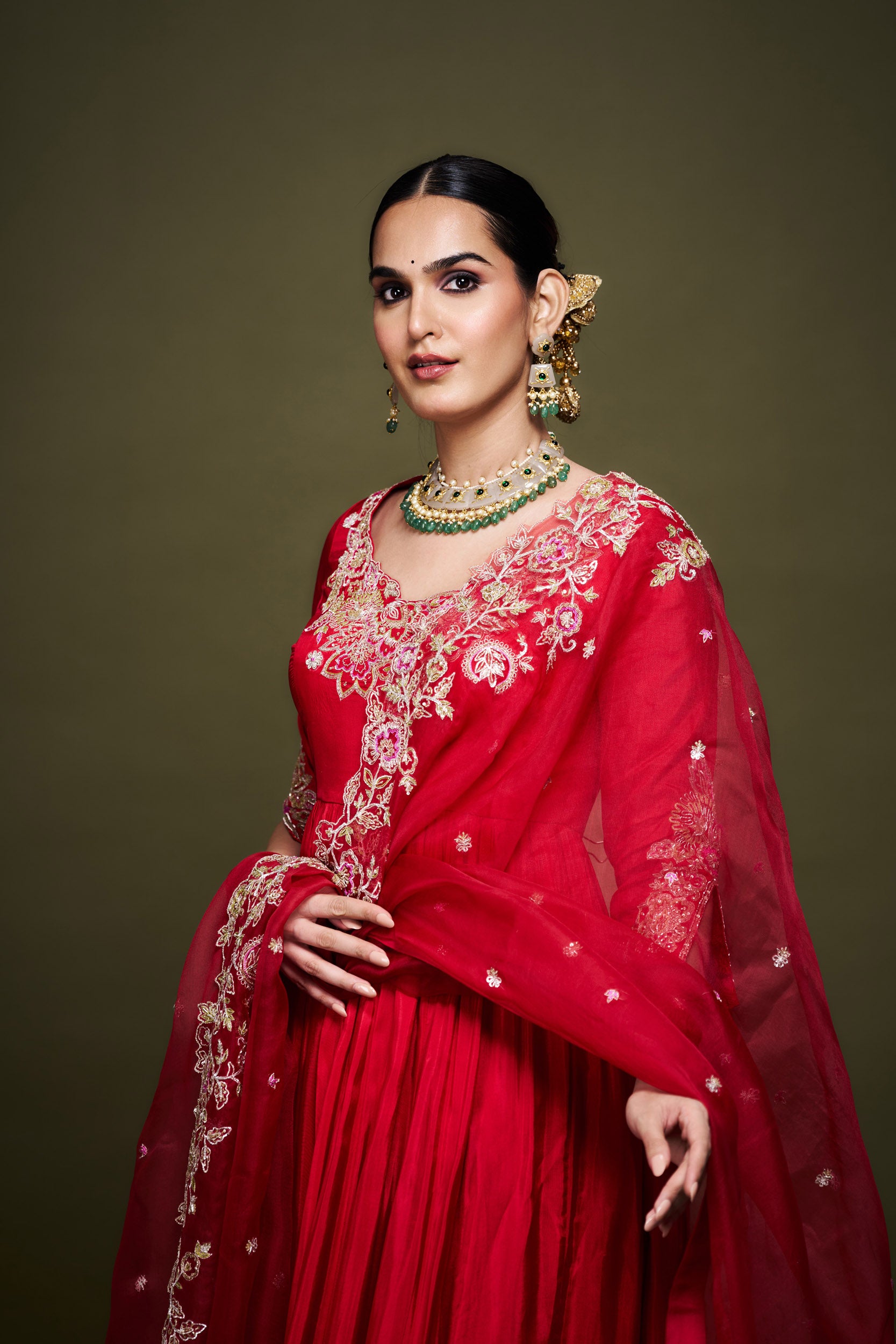 Aynoor Red Anarkali with Dupatta