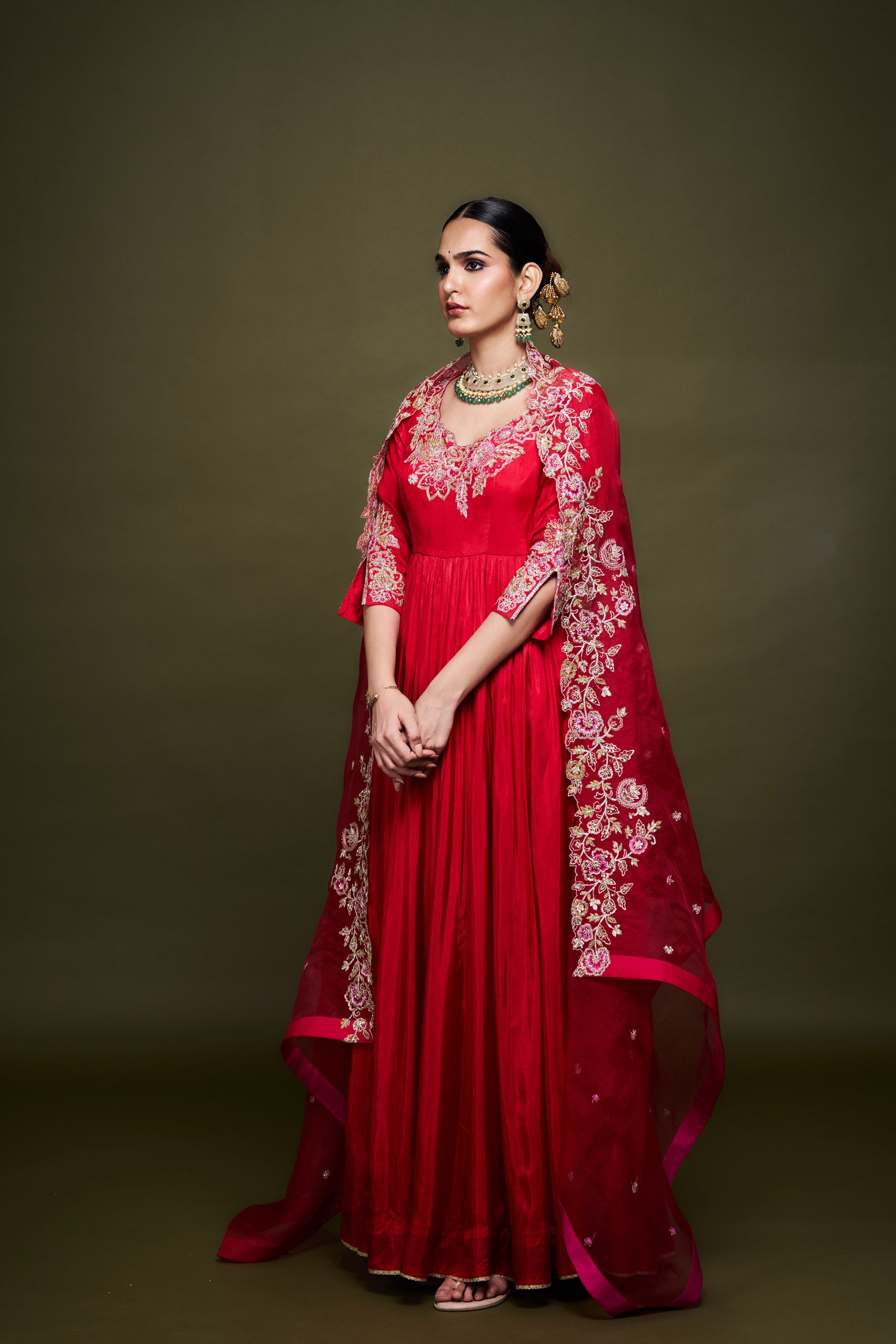 Aynoor Red Anarkali with Dupatta