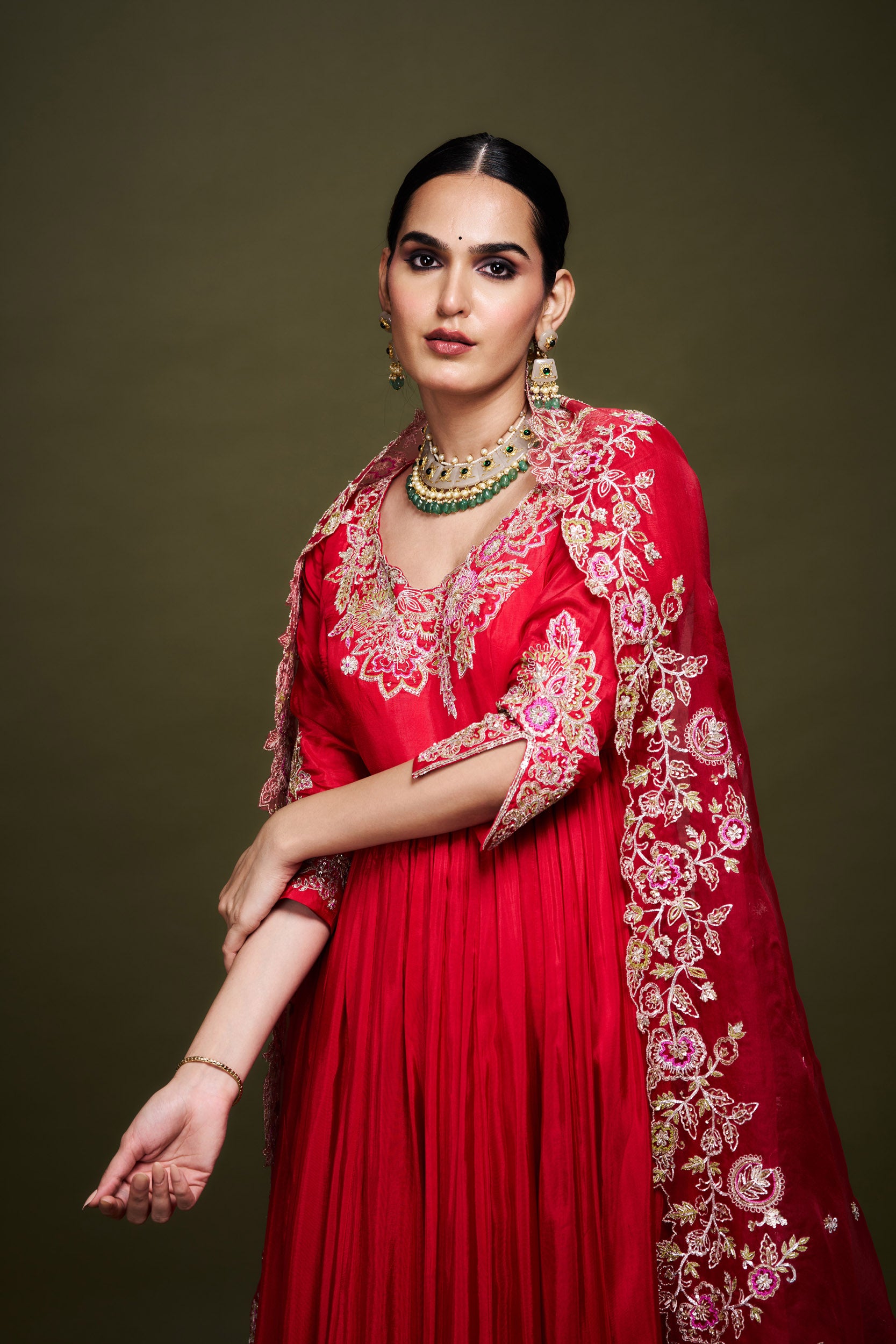 Aynoor Red Anarkali with Dupatta