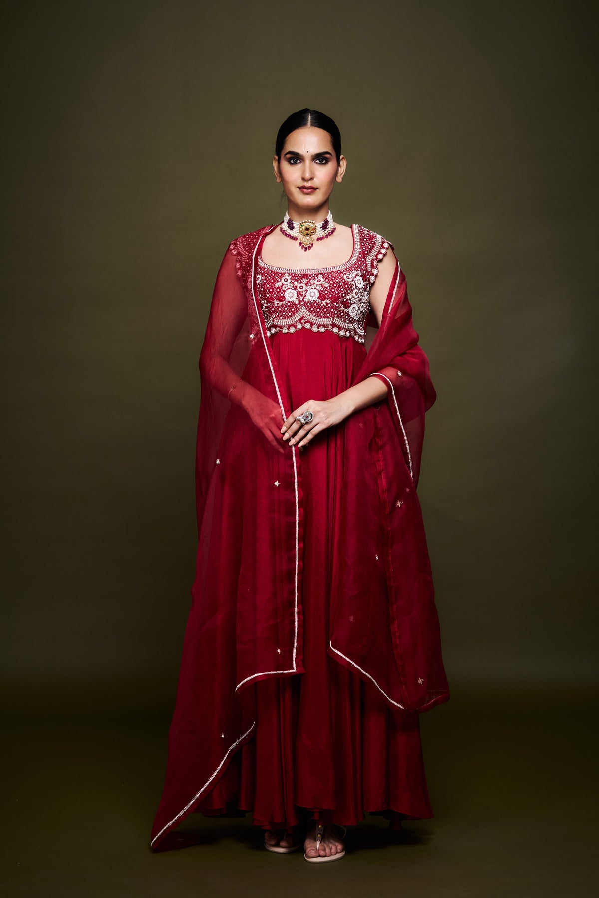 Amina Red Anarkali without Dupatta