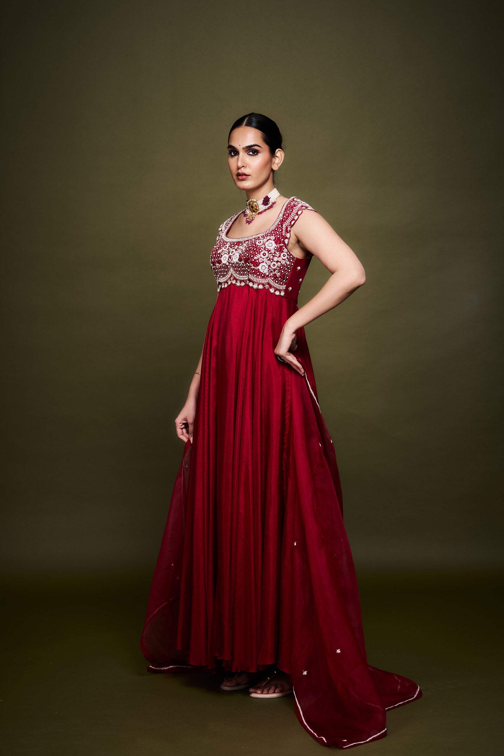 Amina Red Anarkali without Dupatta