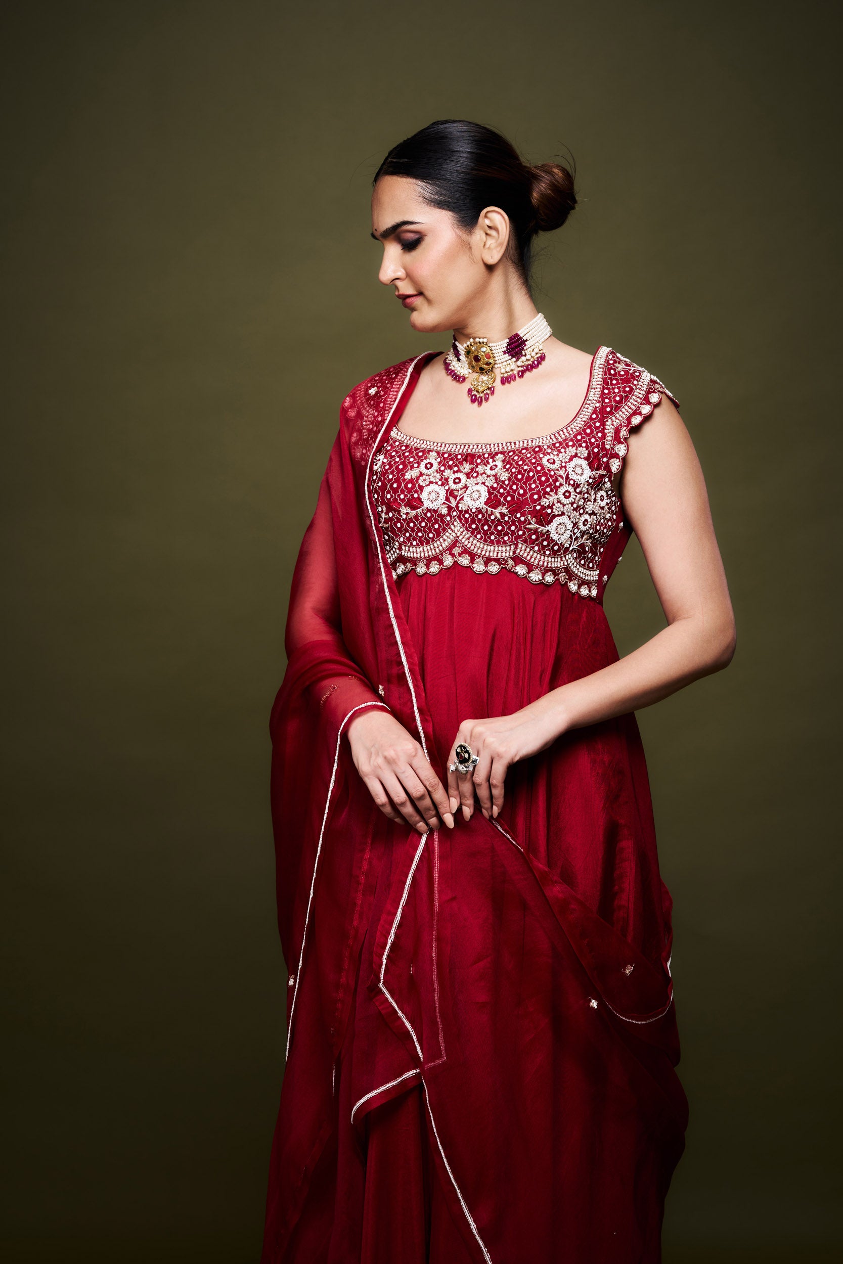 Amina Red Anarkali without Dupatta