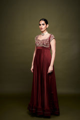 Thira Maroon Anarkali with Dupatta