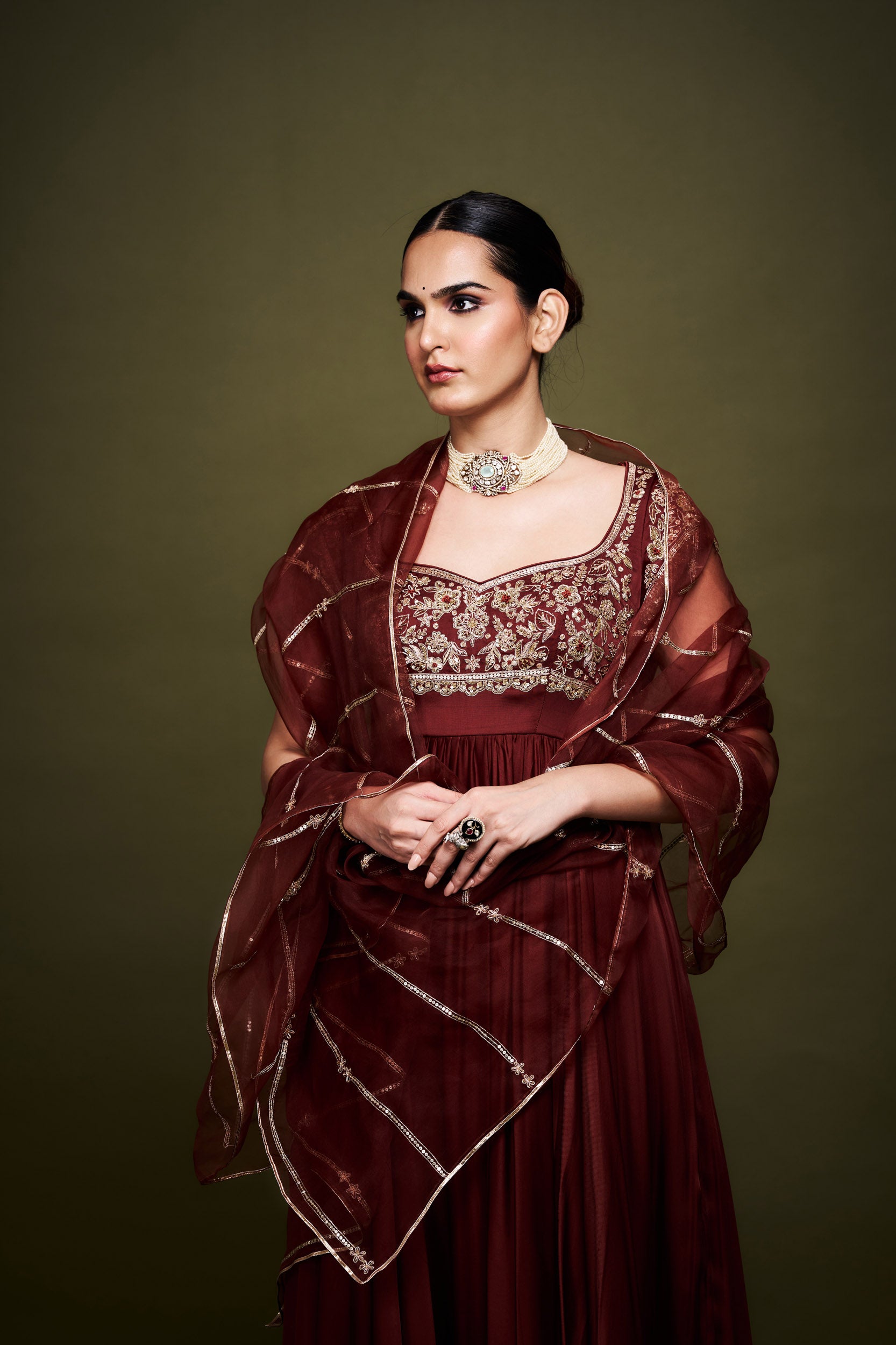 Thira Maroon Anarkali with Dupatta