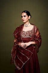 Thira Maroon Anarkali with Dupatta