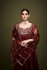 Thira Maroon Anarkali with Dupatta