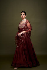 Thira Maroon Anarkali with Dupatta