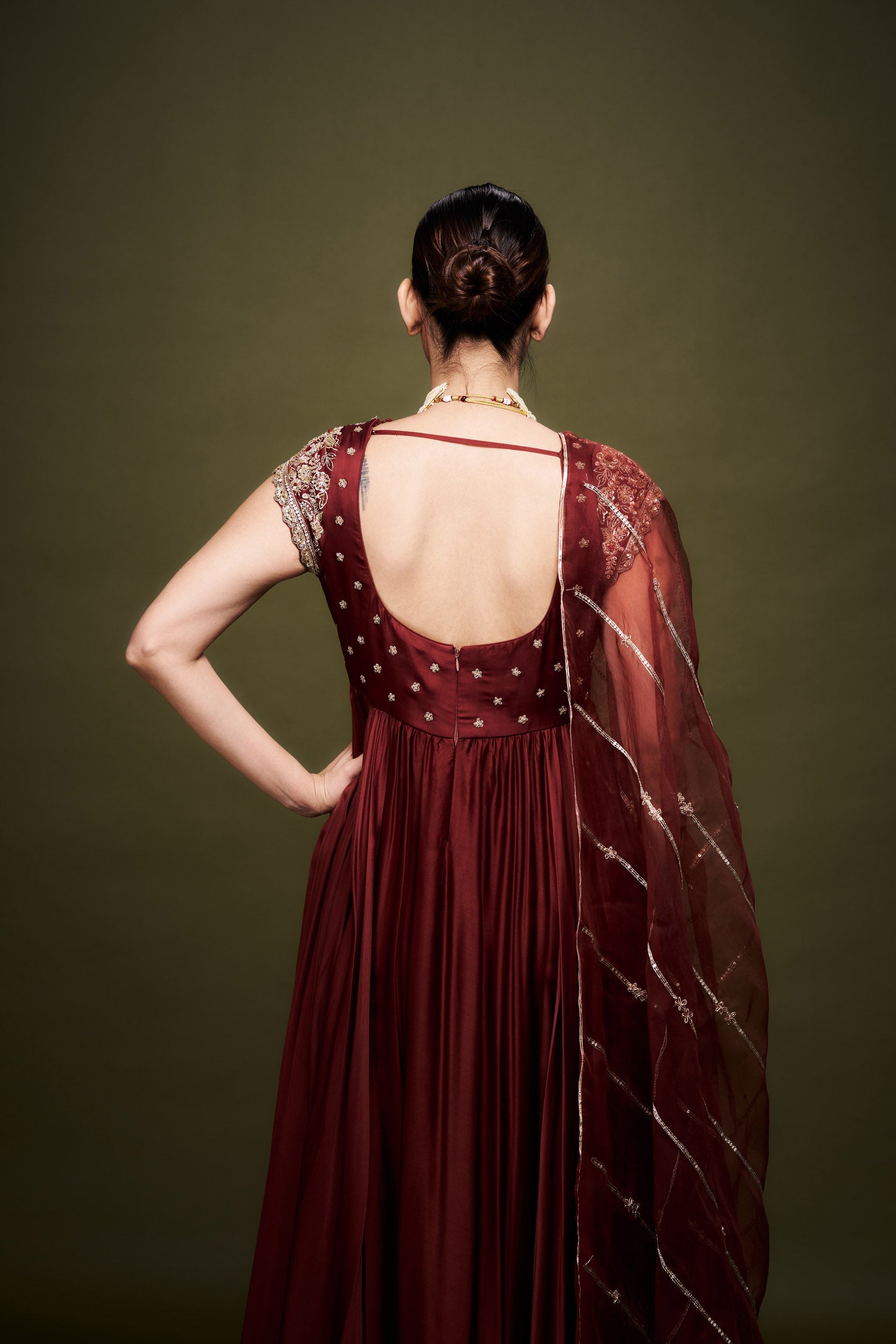 Thira Maroon Anarkali with Dupatta