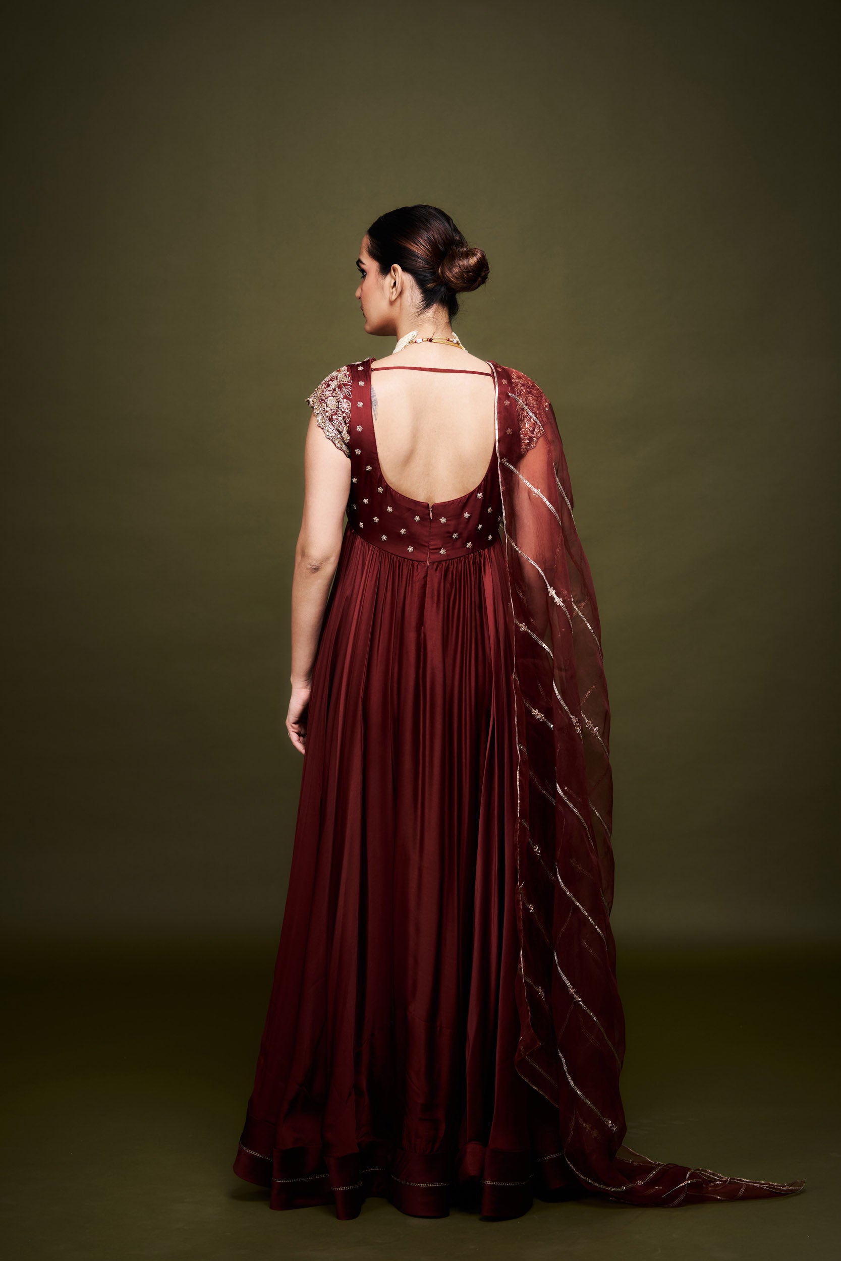 Thira Maroon Anarkali with Dupatta