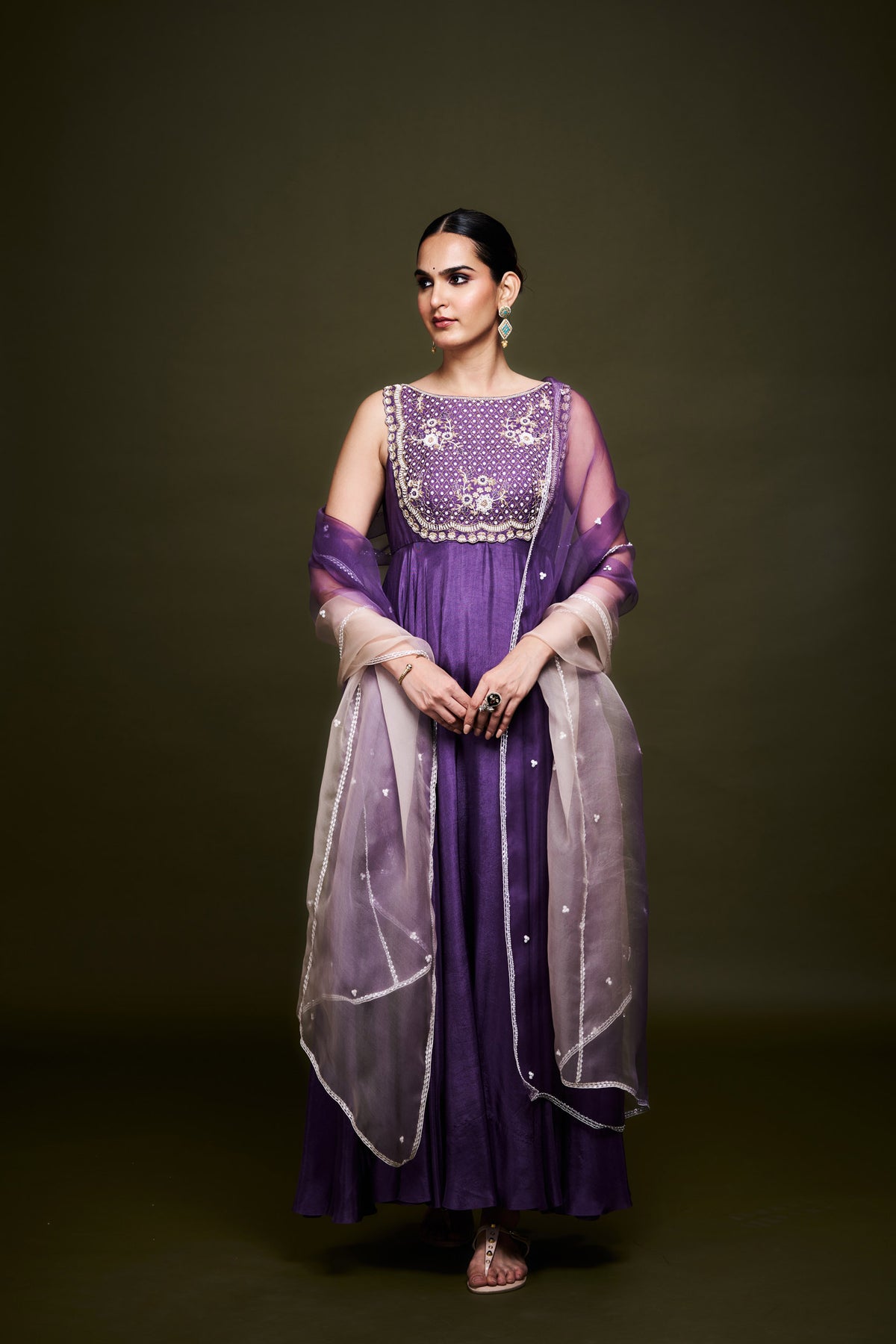 Haniya Purple Anarkali without Dupatta