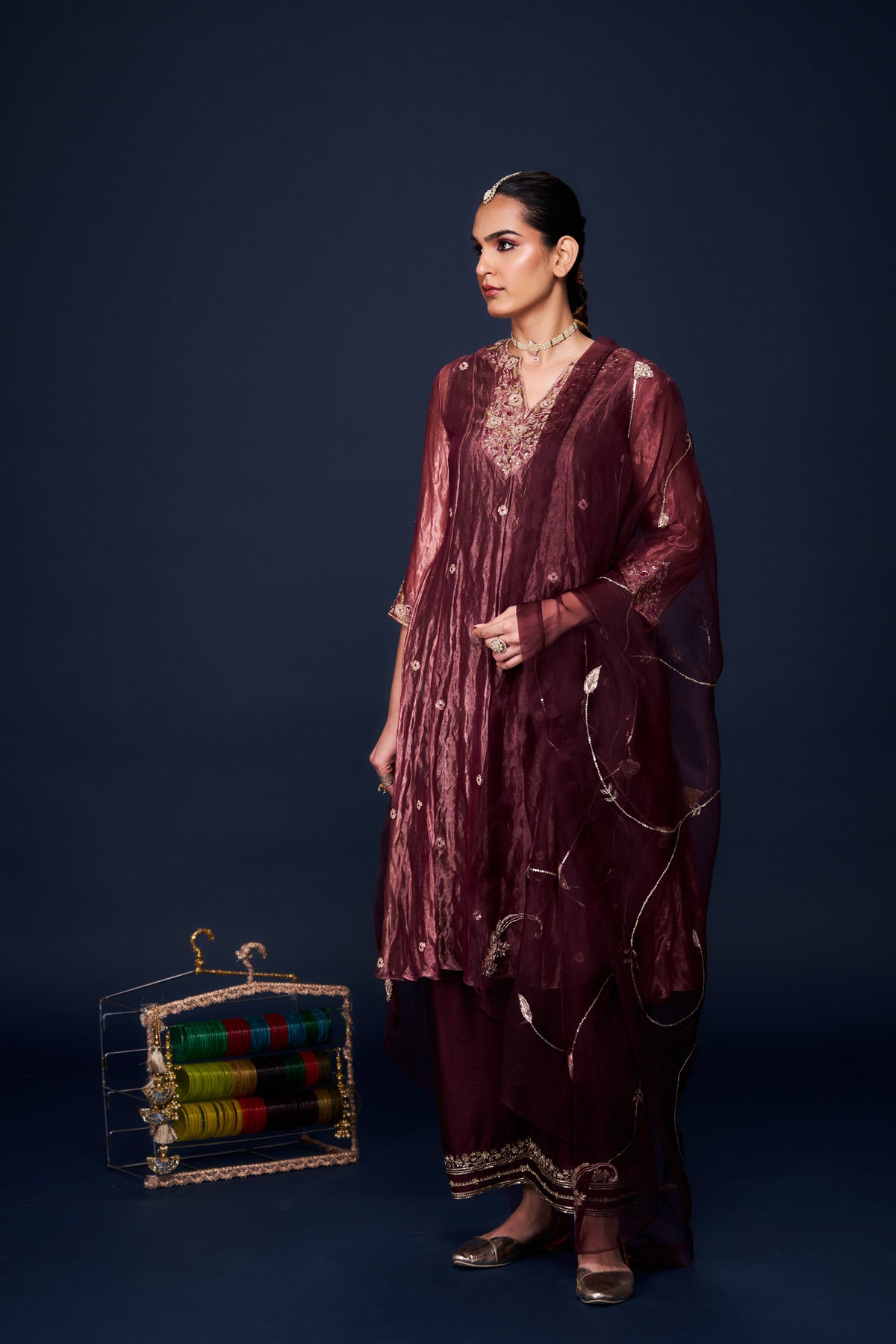 Mariam Plum Kurti Set With Dupatta