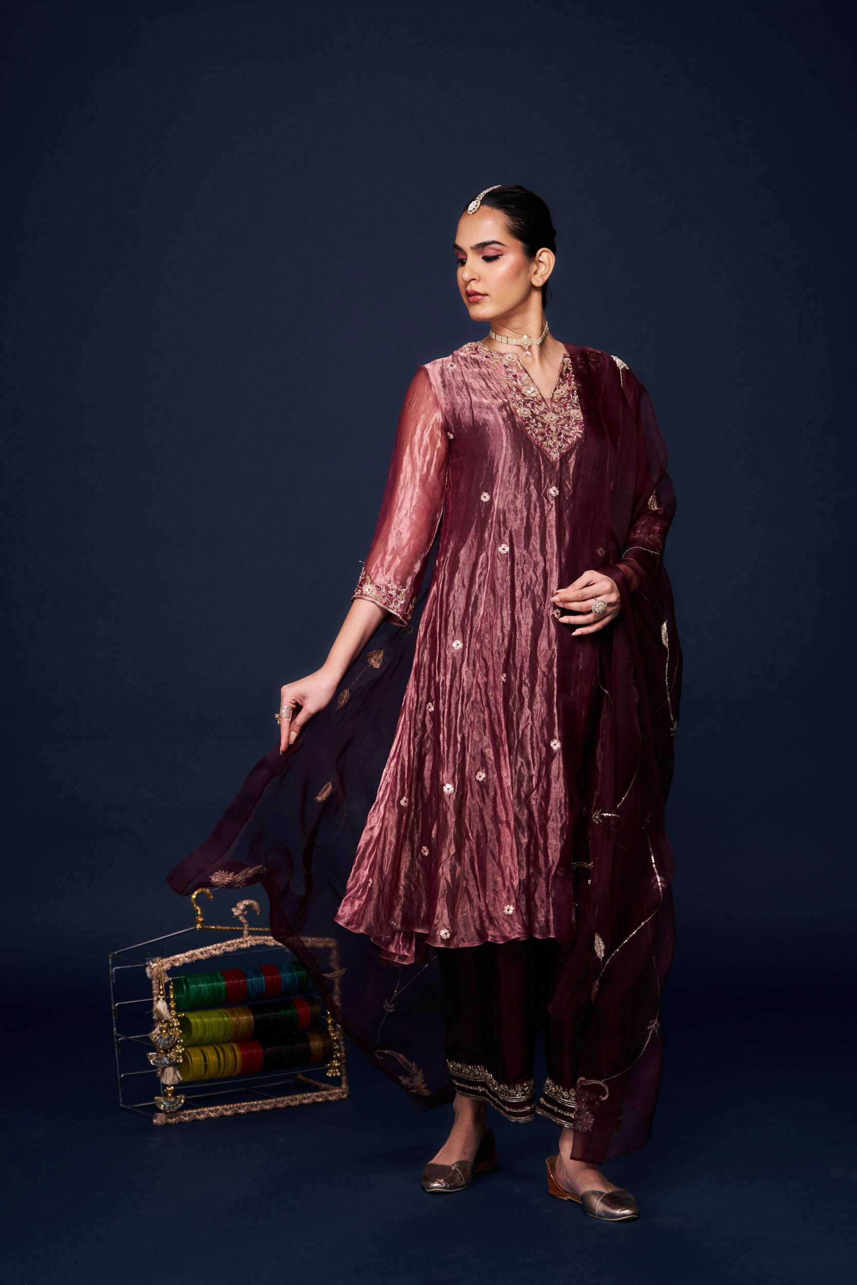 Mariam Plum Kurti Set With Dupatta