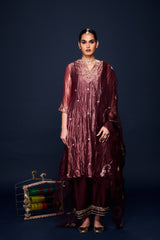 Mariam Plum Kurti Set With Dupatta