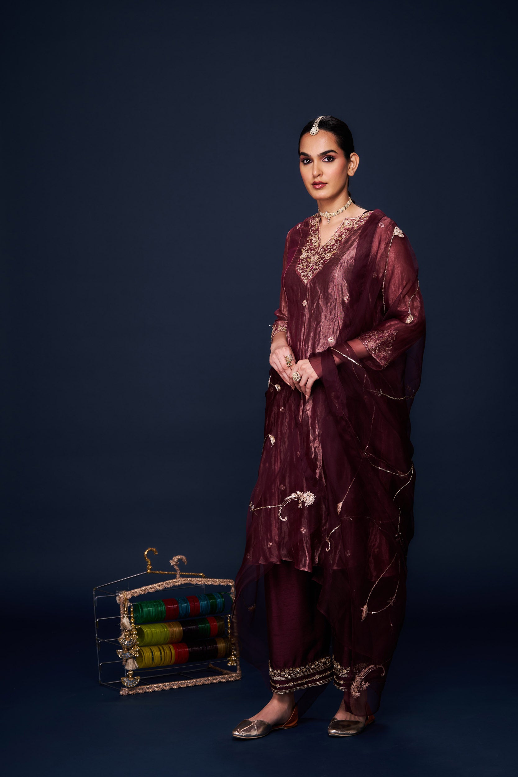 Mariam Plum Kurti Set With Dupatta