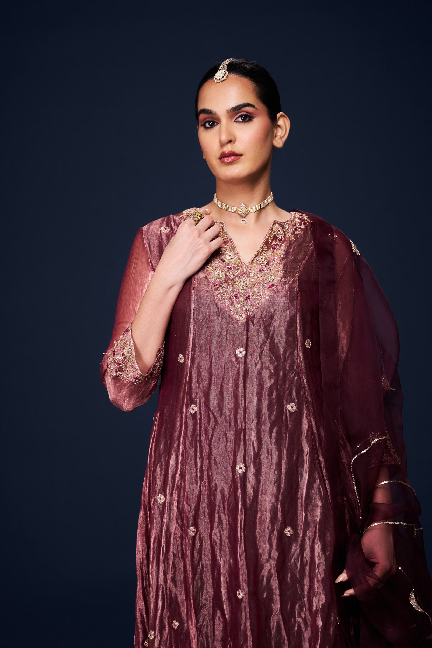 Mariam Plum Kurti Set With Dupatta