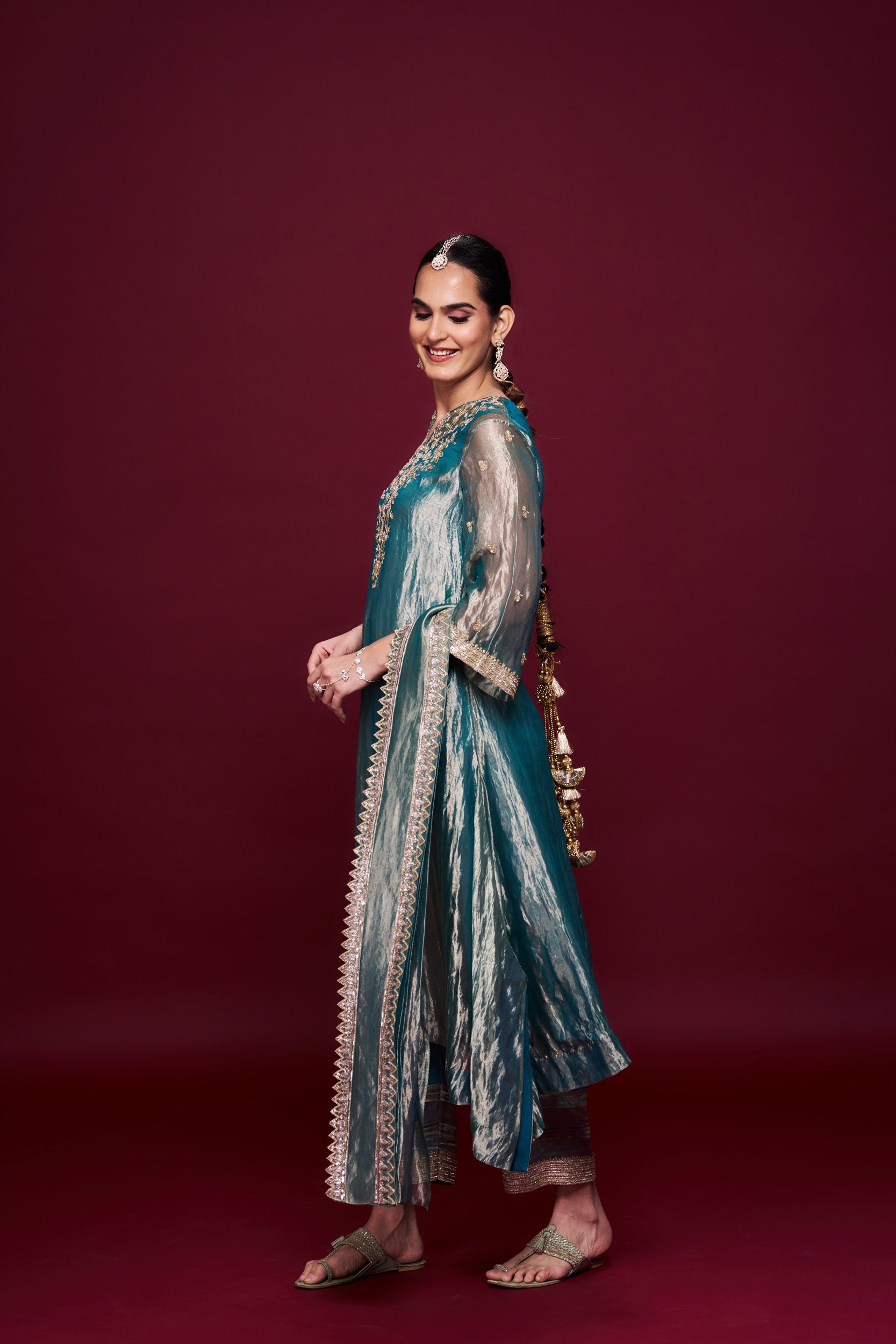 Sahar Green Tissue Kurti Set with Dupatta