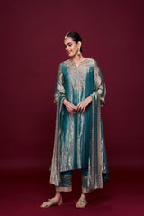 Sahar Green Tissue Kurti Set with Dupatta