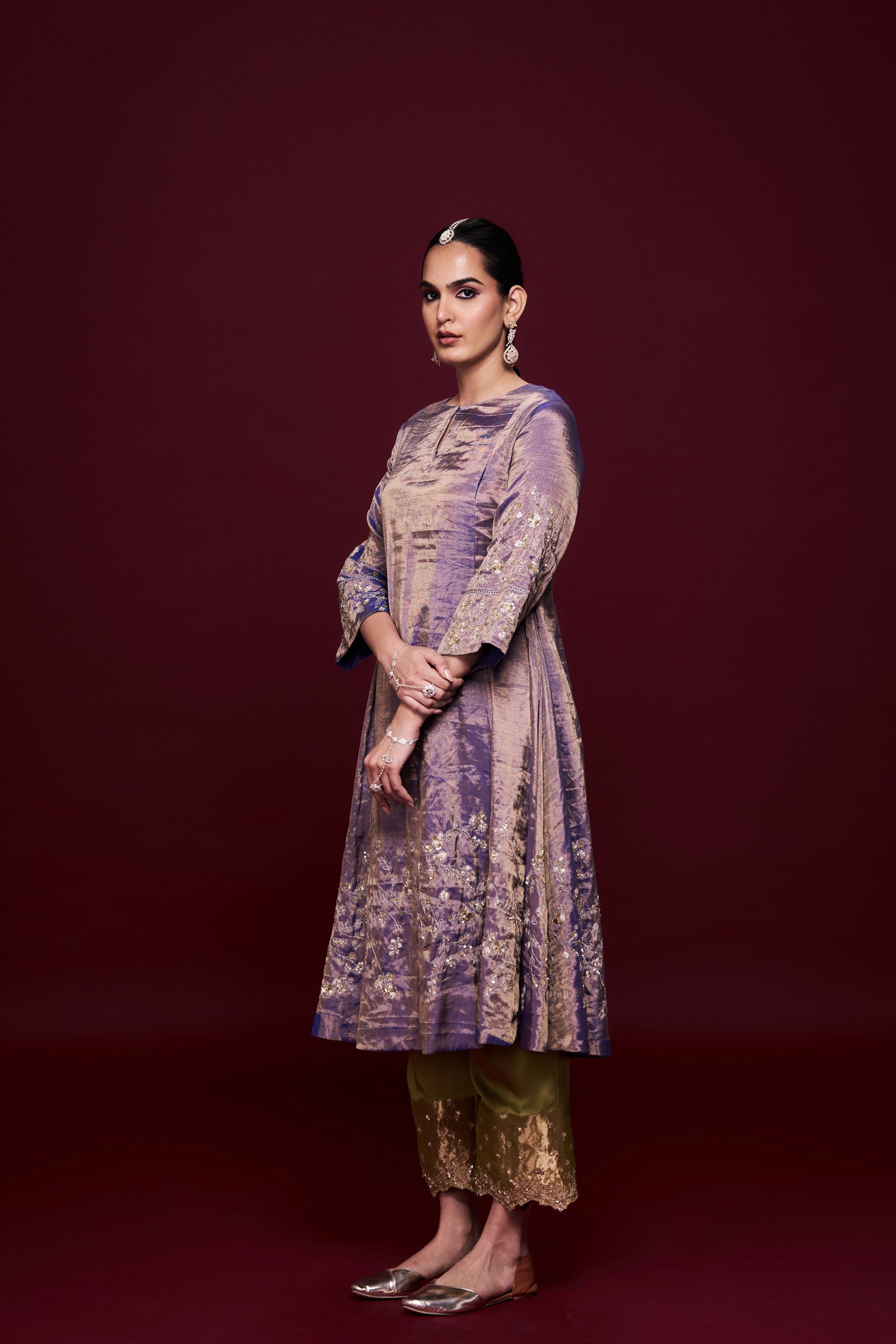 Inaya Violet Tissue Kurti Set With Dupatta