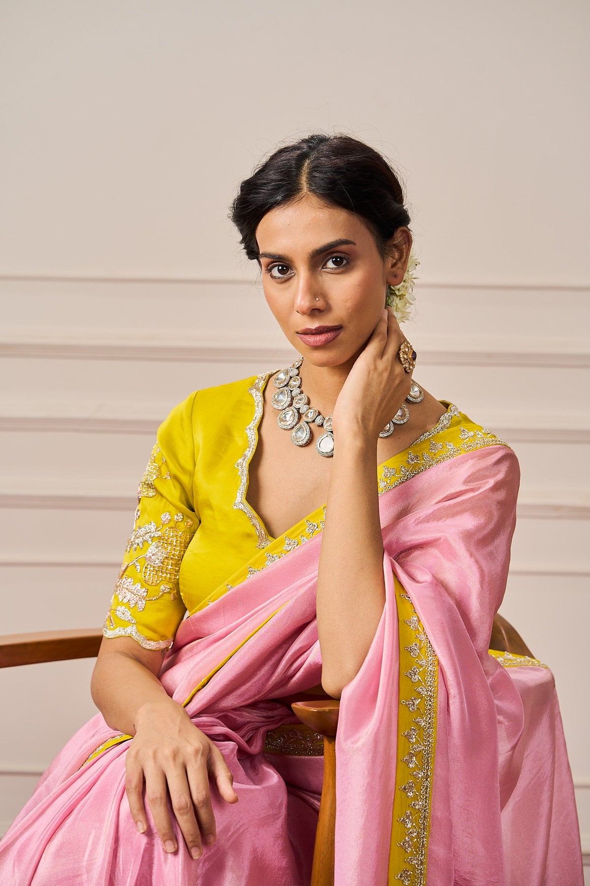 YASHVI SAREE WITH POLLEN YELLOW EMBROIDERED BLOUSE