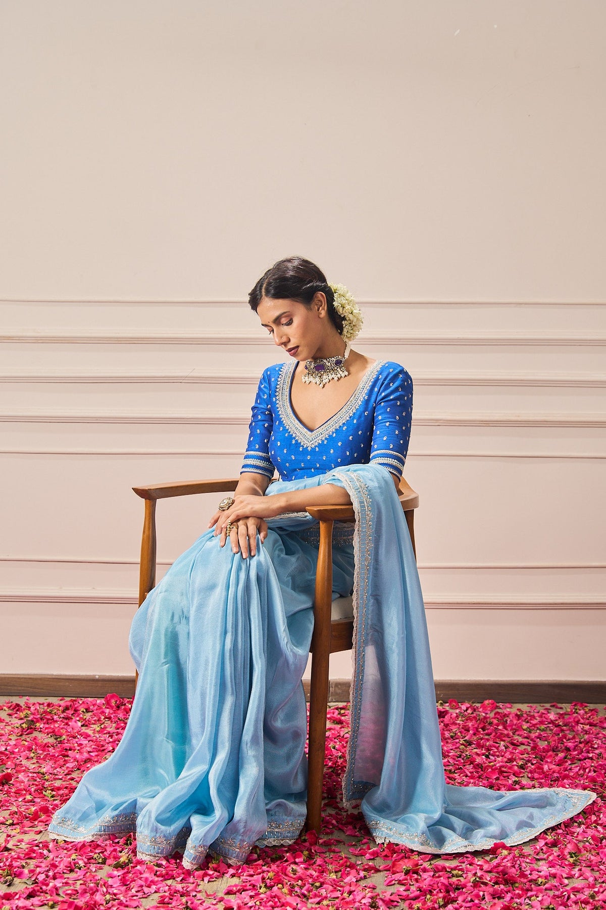 NEELA SAREE WITH INK BLUE EMBOIDERED BLOUSE