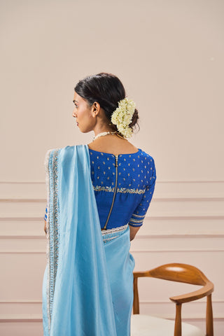 NEELA SAREE WITH INK BLUE EMBOIDERED BLOUSE