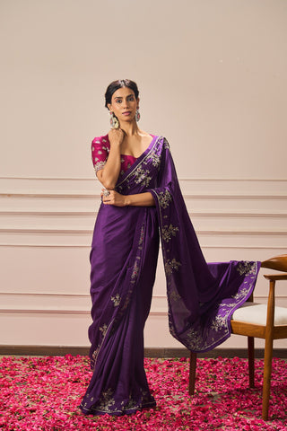 DIVI SAREE WITH PLUM EMBROIDERED  BLOUSE