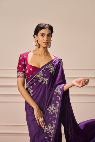 DIVI SAREE WITH PLUM EMBROIDERED  BLOUSE