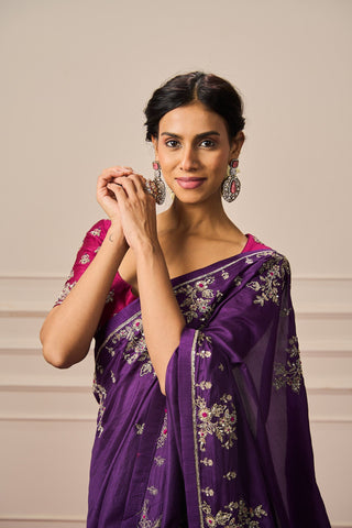 DIVI SAREE WITH PLUM EMBROIDERED  BLOUSE