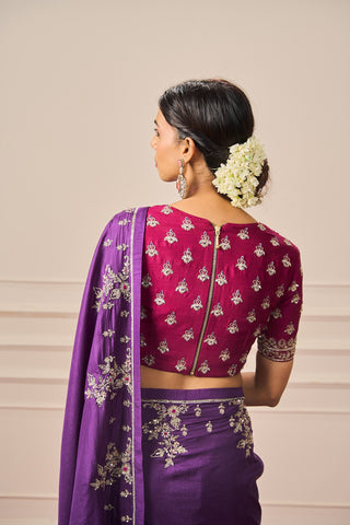 DIVI SAREE WITH PLUM EMBROIDERED  BLOUSE