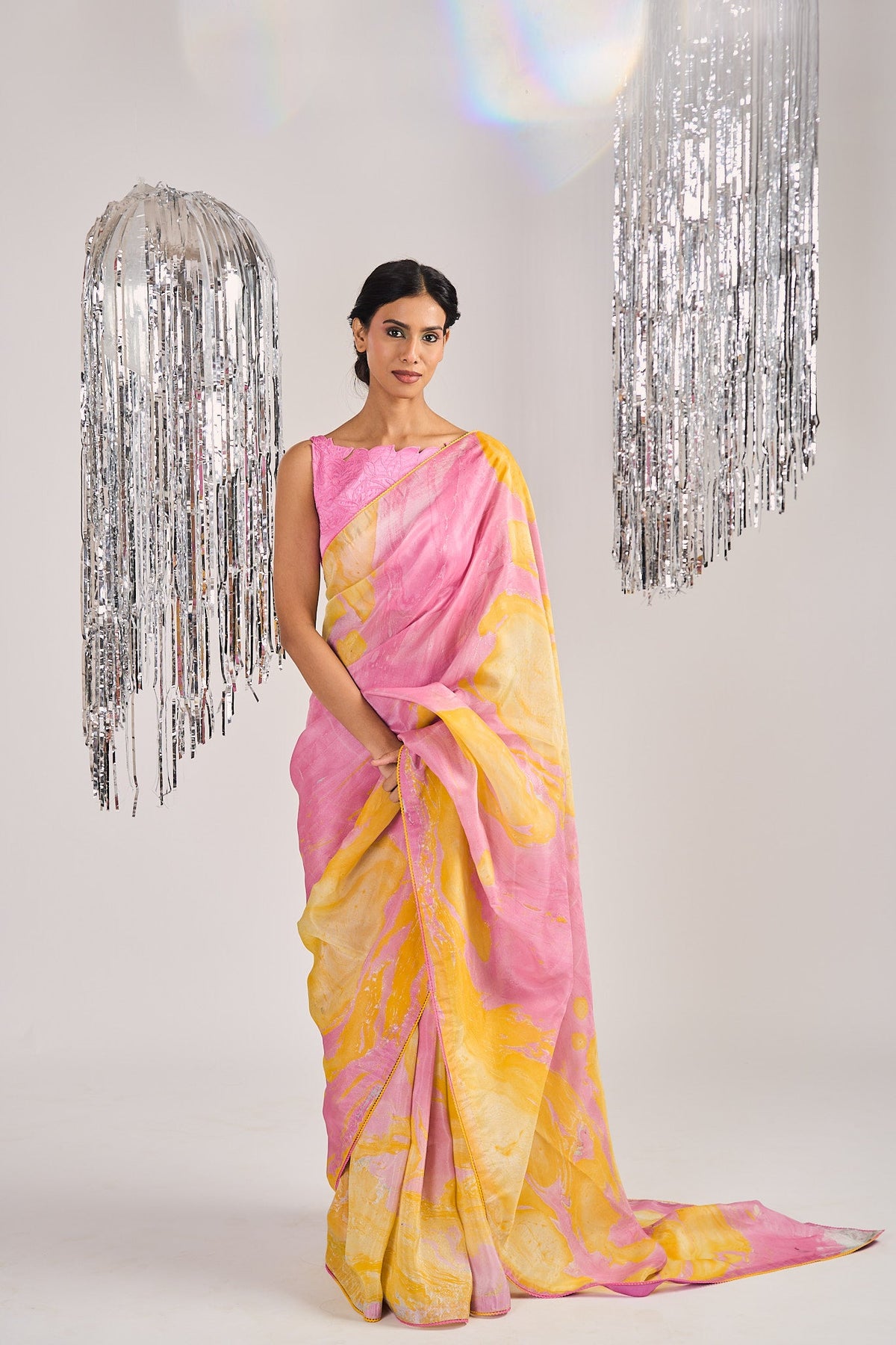 SIENNA MARBLE DYE SAREE WITH EMBROIDERED BLOUSE