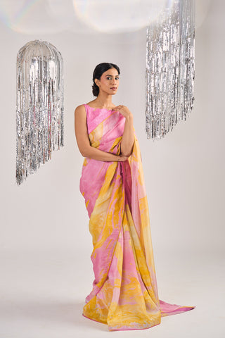 SIENNA MARBLE DYE SAREE WITH EMBROIDERED BLOUSE