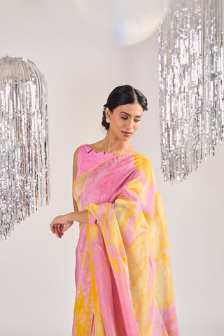 SIENNA MARBLE DYE SAREE WITH EMBROIDERED BLOUSE