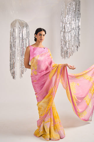 SIENNA MARBLE DYE SAREE WITH EMBROIDERED BLOUSE