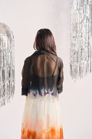 NIRA BLACK TO RUST OMBRE TYE AND DYE DRESS WITH JACKET