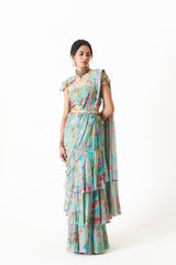 HAZEL DRAPE SAREE - SEA GREEN