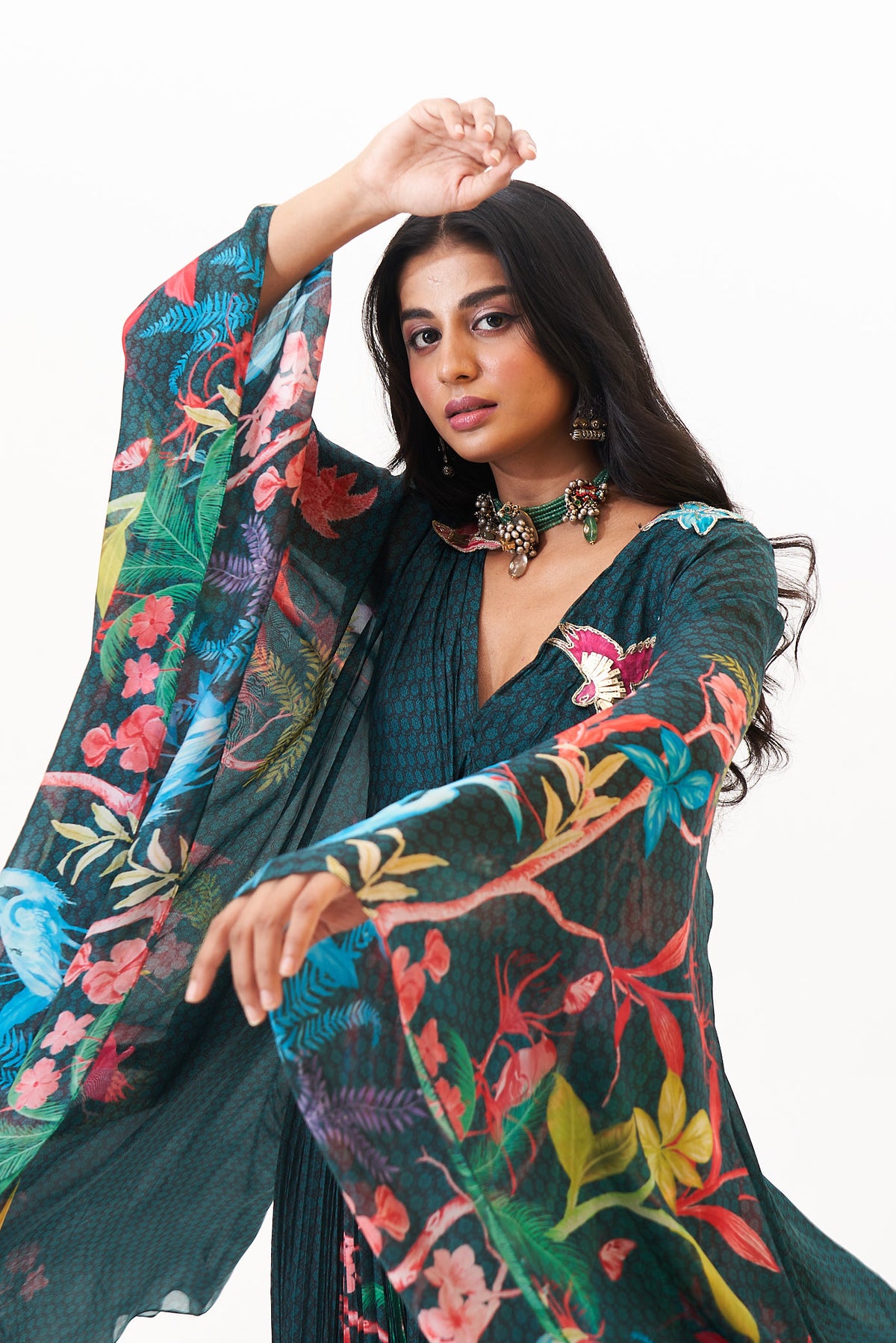 JANE CAPE DRESS - DARK GREEN Issa Studio JANE CAPE DRESS - DARK GREEN Issa Studio