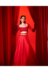 VICTORIA LEHENGA SET - SCARLET