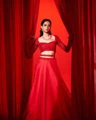 VICTORIA LEHENGA SET - SCARLET