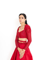 VICTORIA LEHENGA SET - SCARLET