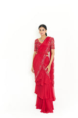 DIANA DRAPE SAREE - SCARLET